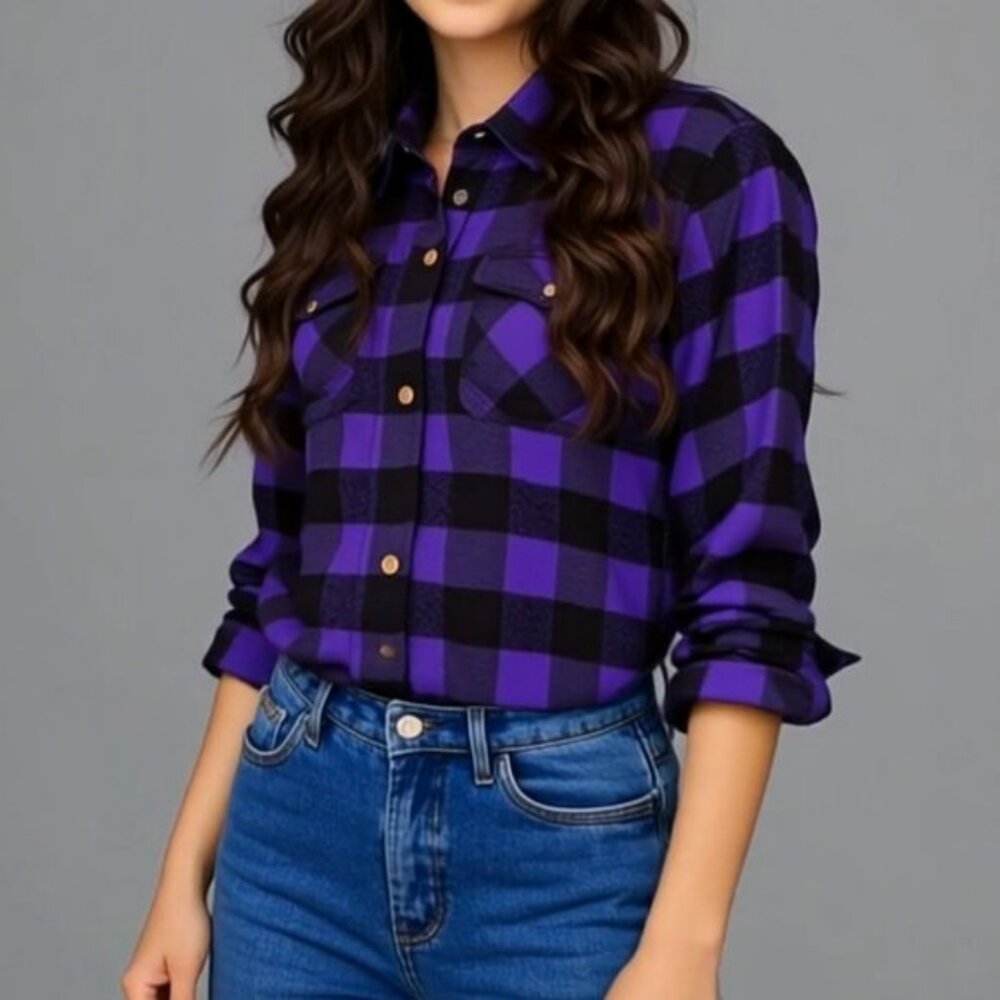 RIDERACT® Purple and Black Women Summer  Shirt New Cotton Soft Shirt